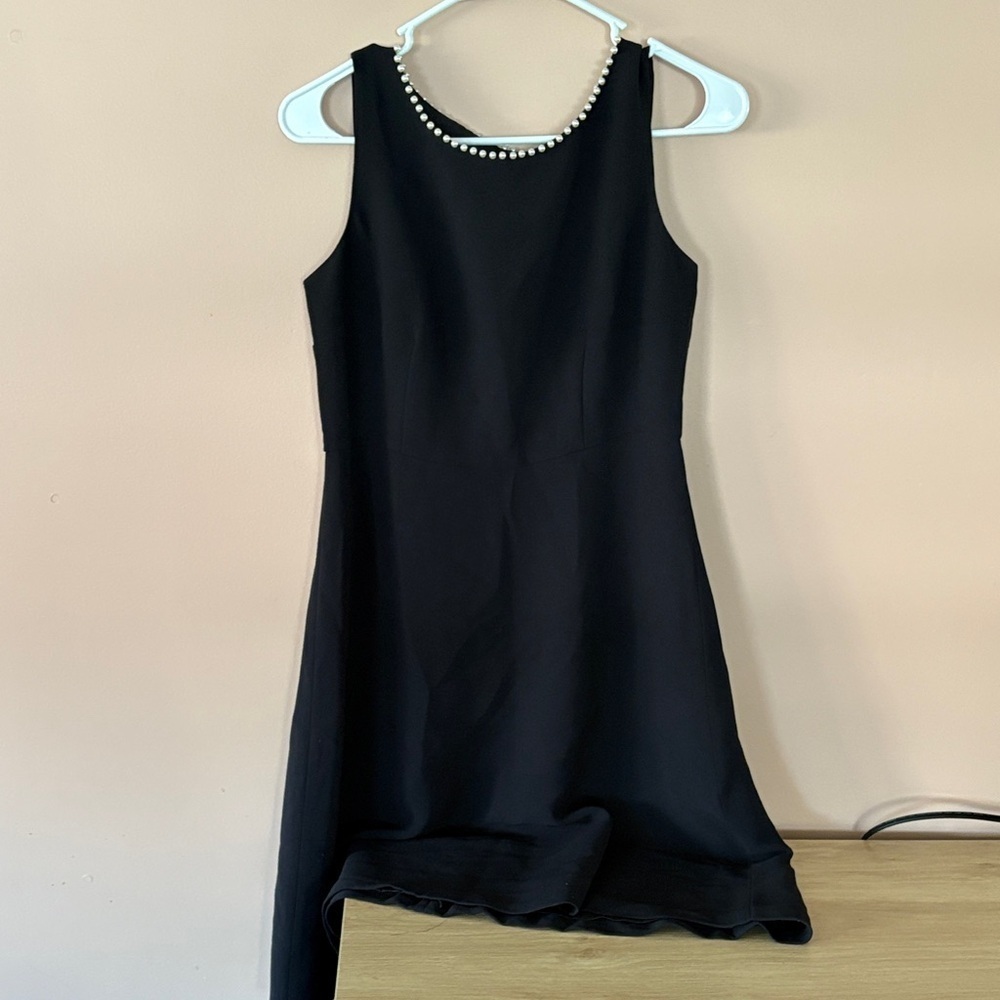 Talbots Elegant Black Dress with Pearl Neckline